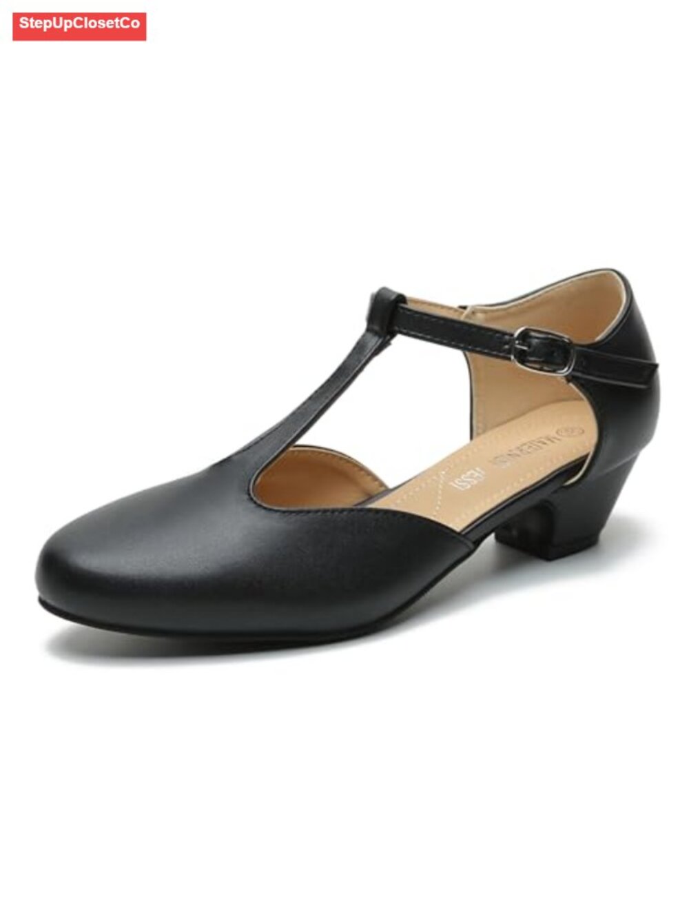 Women's T-Strap Mary Jane Pumps Low Block Heel Closed Toe Buckle Ankle Strap